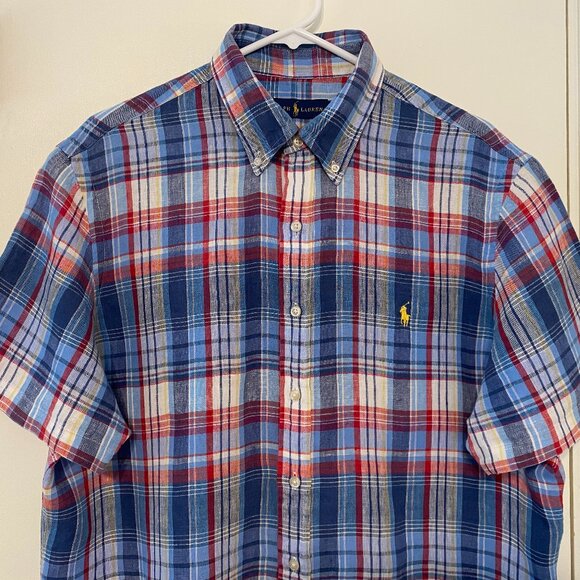 Ralph Lauren Polo Men's S/S Classic Plaid 100% Linen Button-Down Shirt L Pony - Picture 2 of 10